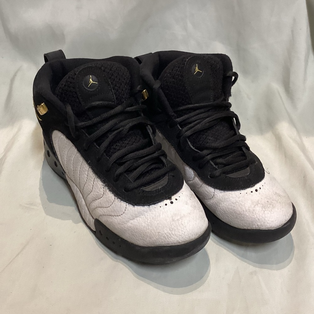 Jordan Women’s Black White Gold Mid-Top Basketball Sneakers - Picture 10 of 11
